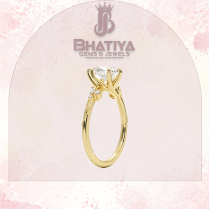 Vintage-Inspired Diamond Engagement Ring – 6-Prong Setting with Side Accents in Yellow Gold