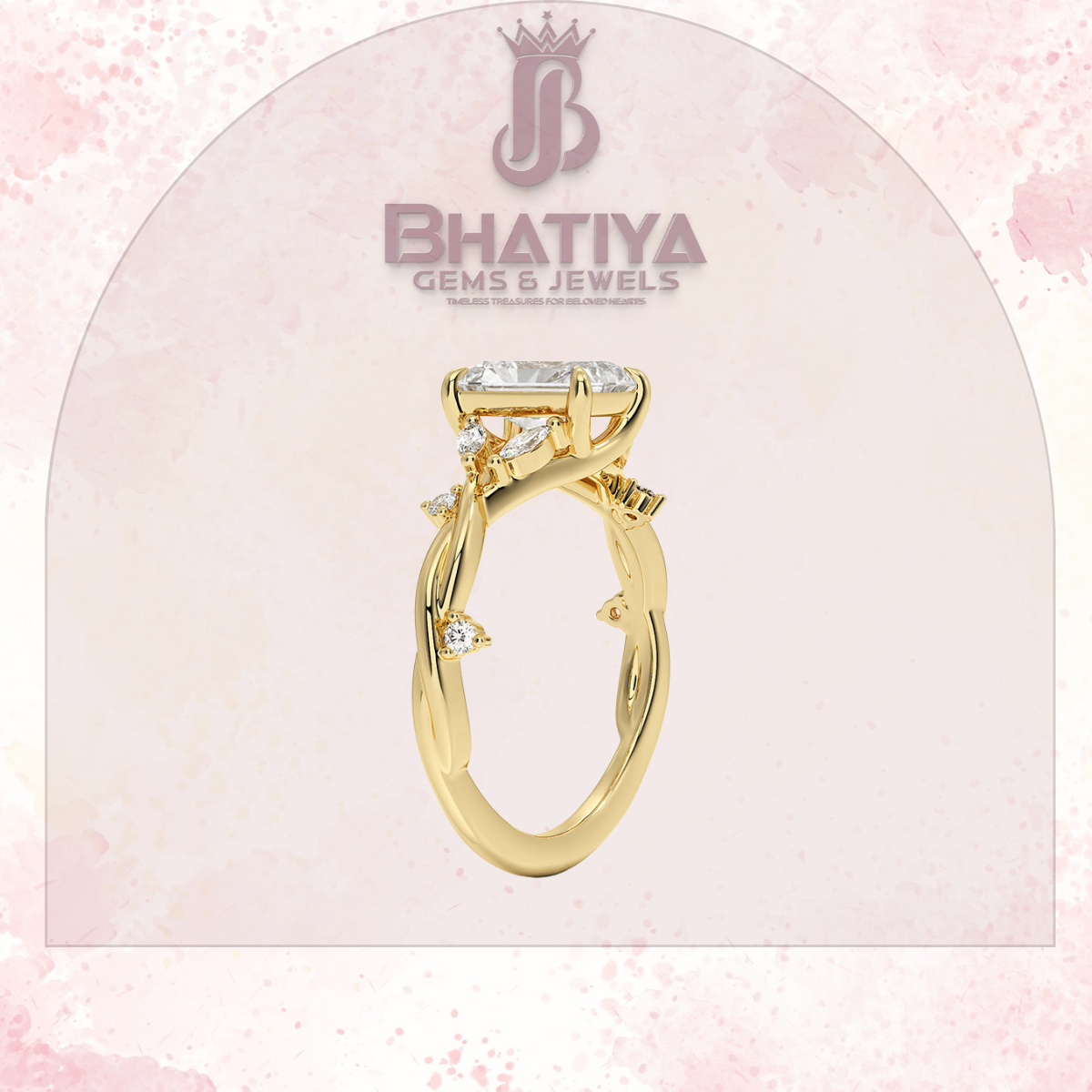 Engagement Ring in 14K Gold with Twisted Vine Band & Marquise Accents