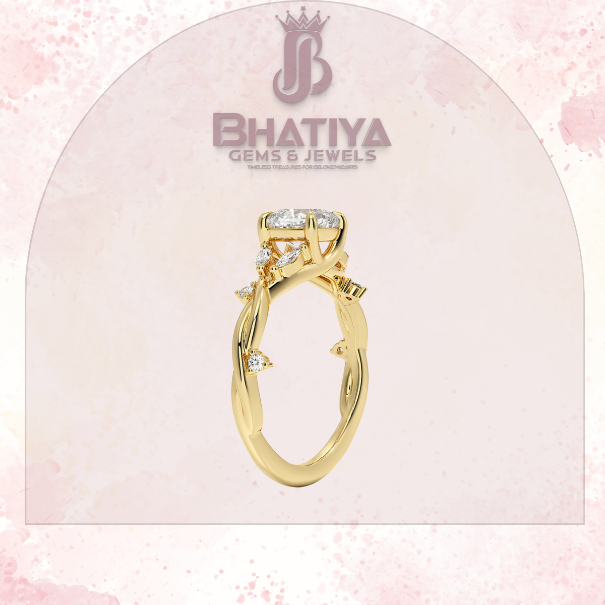 Engagement Ring in 14K Gold with Twisted Vine Band & Marquise Accents