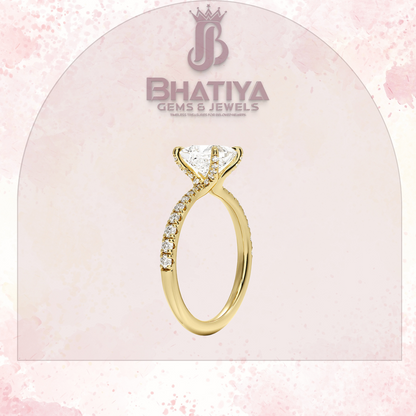 Round Brilliant Moissanite Diamond Solitaire Engagement Ring in 18K Yellow Gold Pave Band Sparkle
