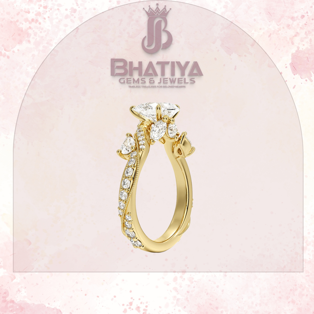 Royal Radiance Diamond Ring – 14K Gold Plated with Twisted Pave Band For Men's and Woman