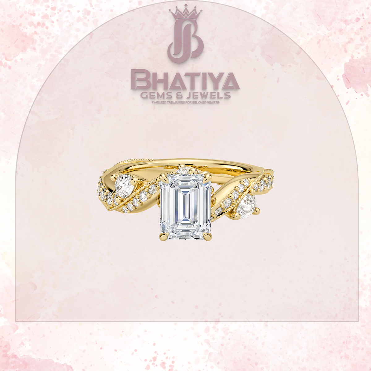 Royal Radiance Diamond Ring – 14K Gold Plated with Twisted Pave Band For Men's and Woman