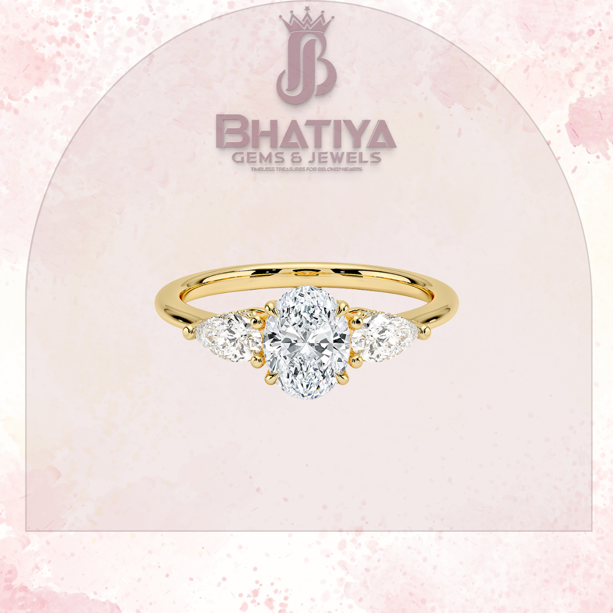 Elegant Diamond Engagement Ring – 14K Yellow Gold with Side Pear-Shaped Diamonds Luxury Fine Jewelry by Bhatiya Gems & Jewels