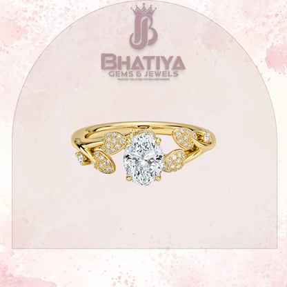 Timeless Elegance Solitaire Ring with Diamond Leaf Accents 14K Gold