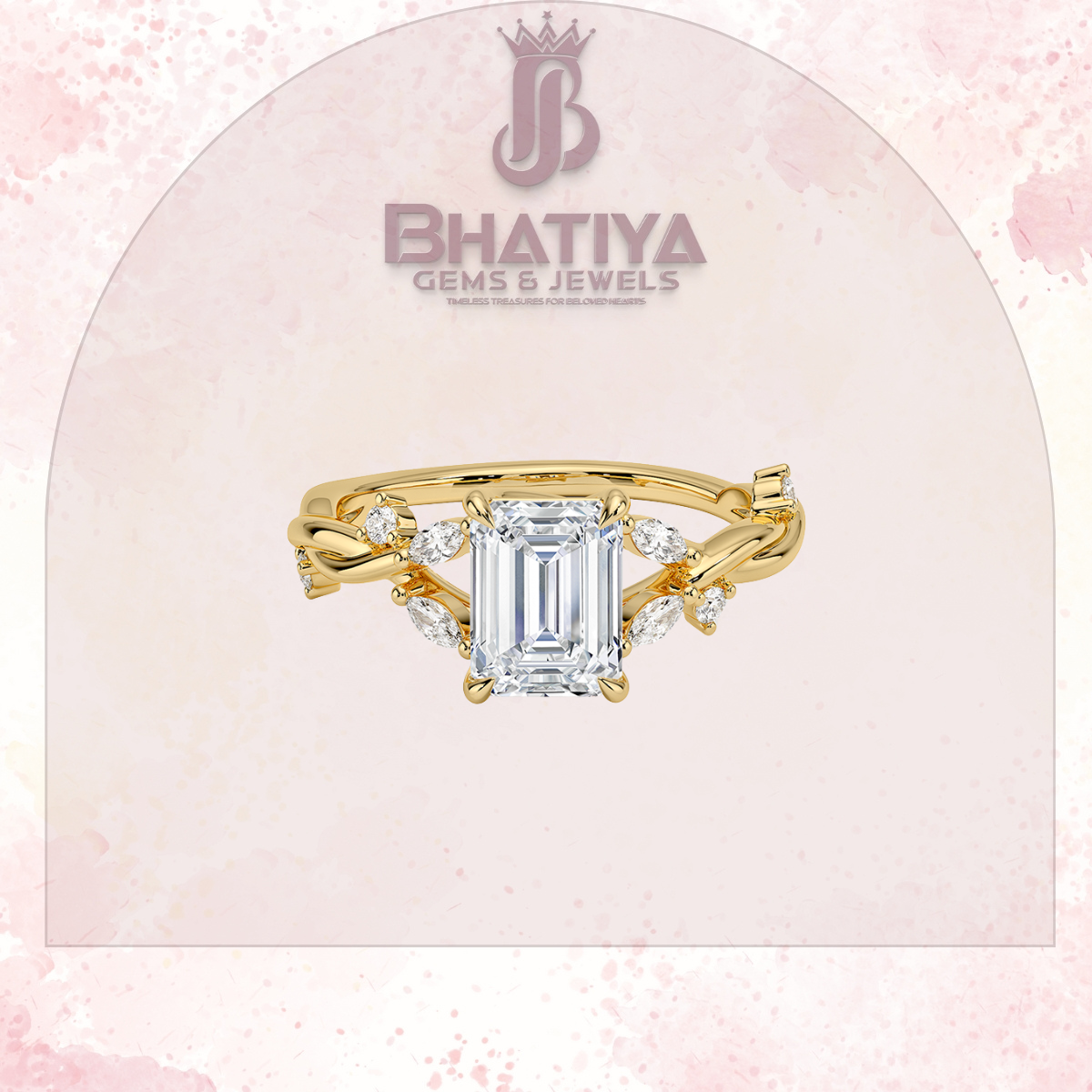 Engagement Ring in 14K Gold with Twisted Vine Band & Marquise Accents