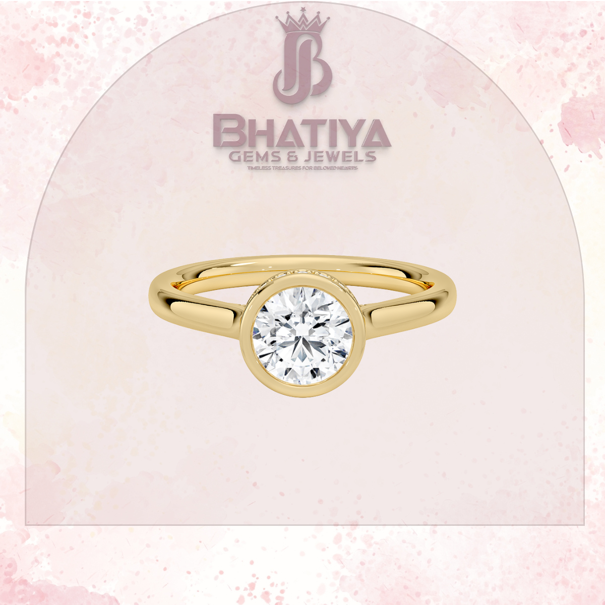 Radiant Elegance luxury Cut Diamond Ring in Yellow Gold Bezel Setting