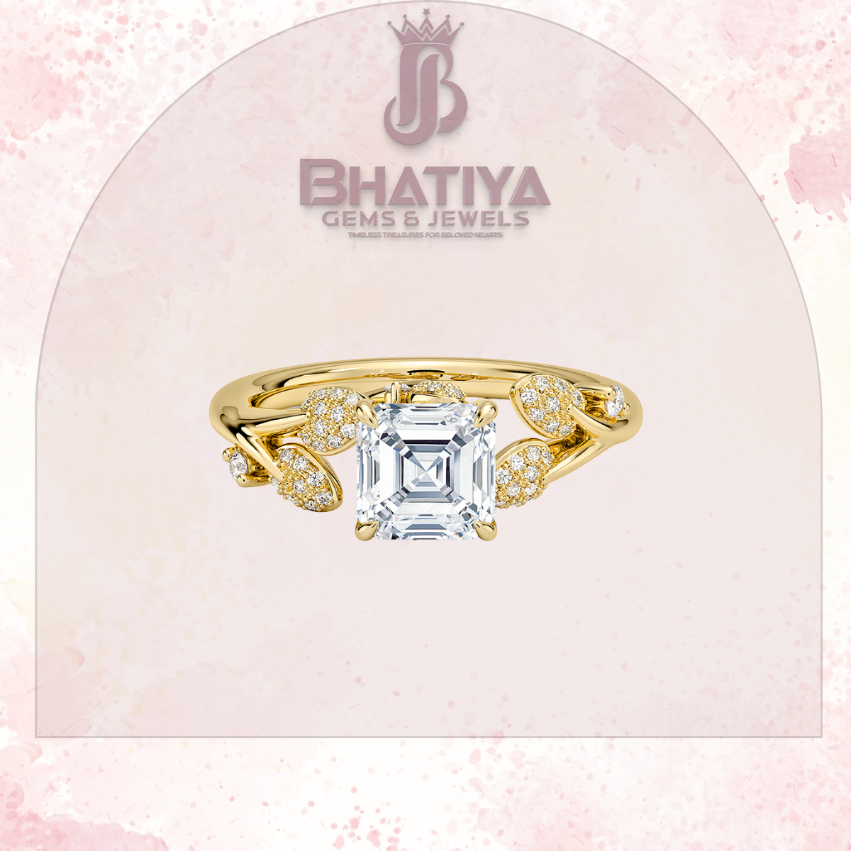 Timeless Elegance Solitaire Ring with Diamond Leaf Accents 14K Gold