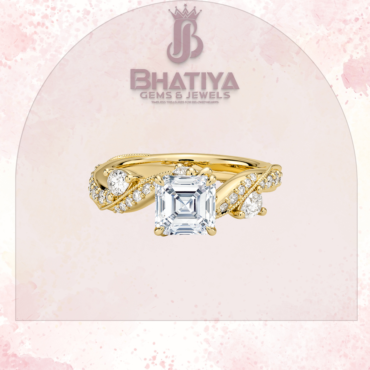 Royal Radiance Diamond Ring – 14K Gold Plated with Twisted Pave Band For Men's and Woman