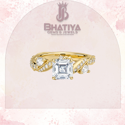 Royal Radiance Diamond Ring – 14K Gold Plated with Twisted Pave Band For Men's and Woman