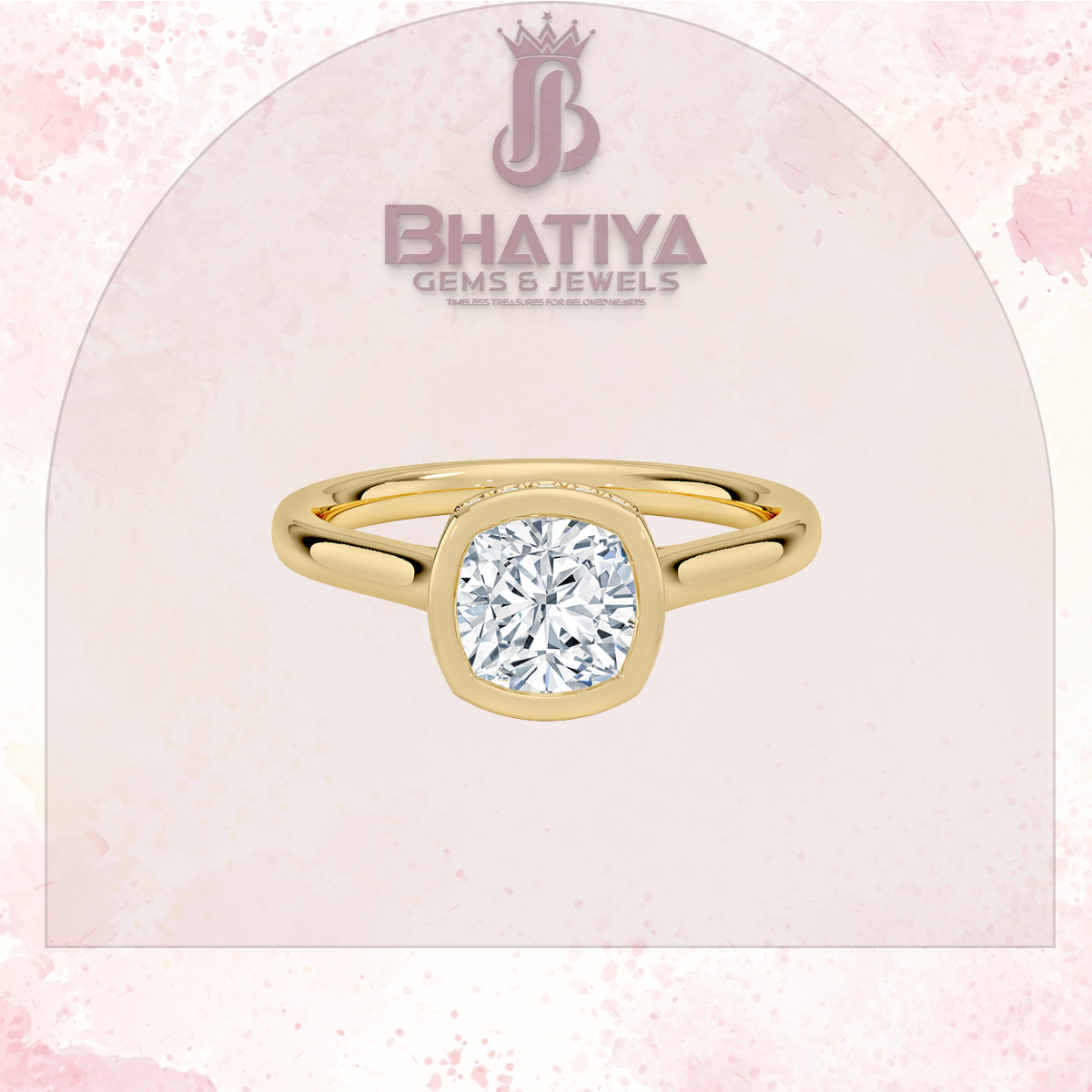 Radiant Elegance luxury Cut Diamond Ring in Yellow Gold Bezel Setting