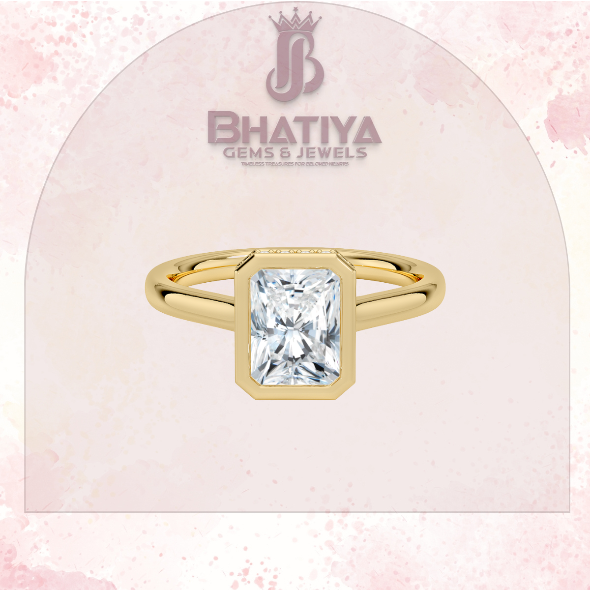Radiant Elegance luxury Cut Diamond Ring in Yellow Gold Bezel Setting
