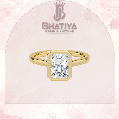 Radiant Elegance luxury Cut Diamond Ring in Yellow Gold Bezel Setting