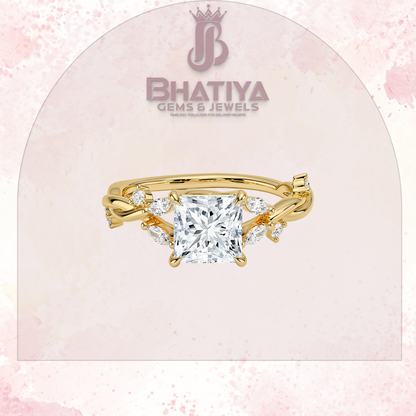 Engagement Ring in 14K Gold with Twisted Vine Band & Marquise Accents