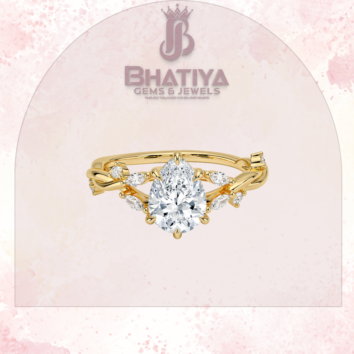 Engagement Ring in 14K Gold with Twisted Vine Band & Marquise Accents