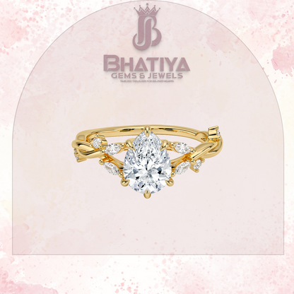 Engagement Ring in 14K Gold with Twisted Vine Band & Marquise Accents