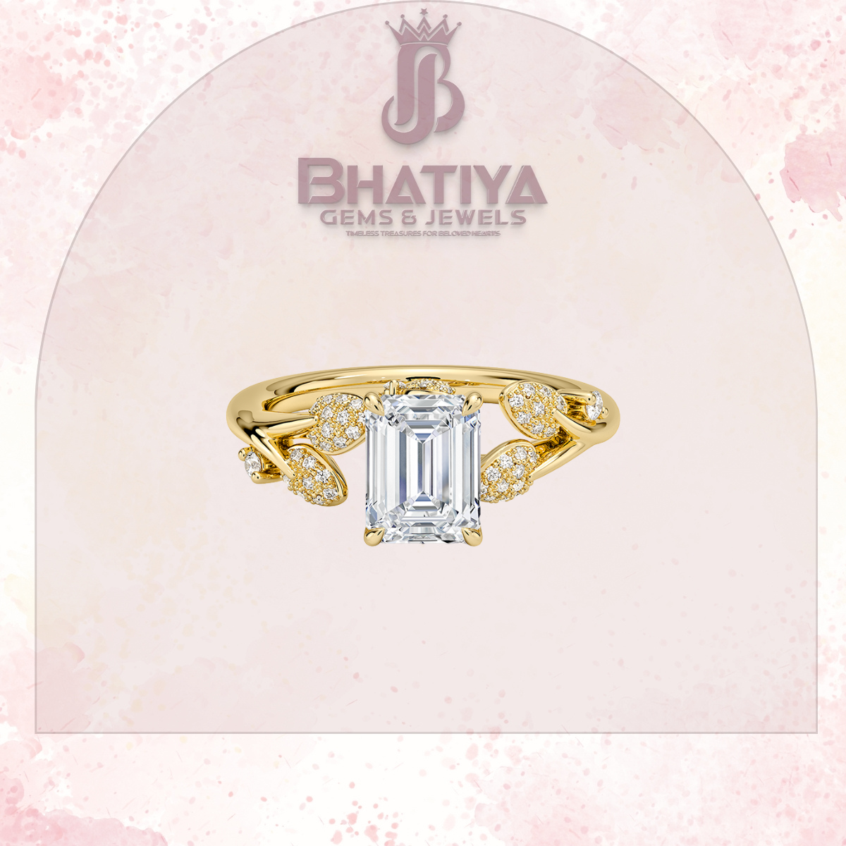 Timeless Elegance Solitaire Ring with Diamond Leaf Accents 14K Gold