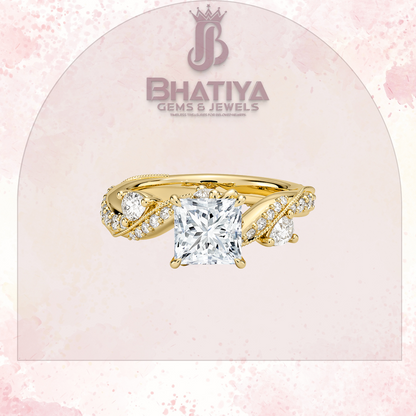 Royal Radiance Diamond Ring – 14K Gold Plated with Twisted Pave Band For Men's and Woman