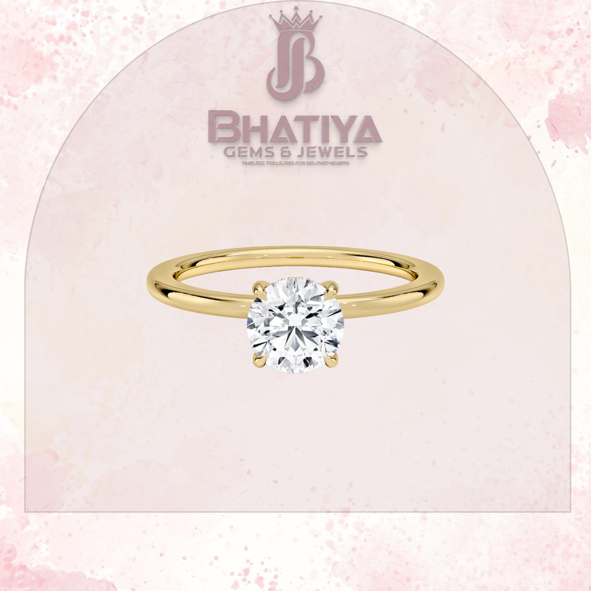 Classic Diamond Engagement Ring Minimalist Yellow Gold Setting Pure Love Solitaire Ring.