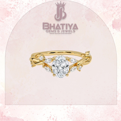 Engagement Ring in 14K Gold with Twisted Vine Band & Marquise Accents