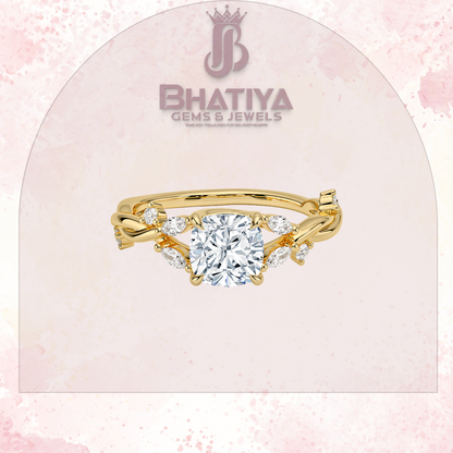 Engagement Ring in 14K Gold with Twisted Vine Band & Marquise Accents