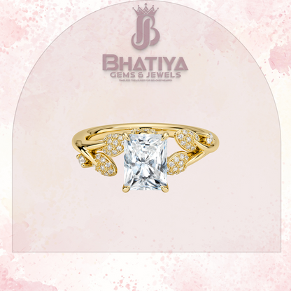 Timeless Elegance Solitaire Ring with Diamond Leaf Accents 14K Gold