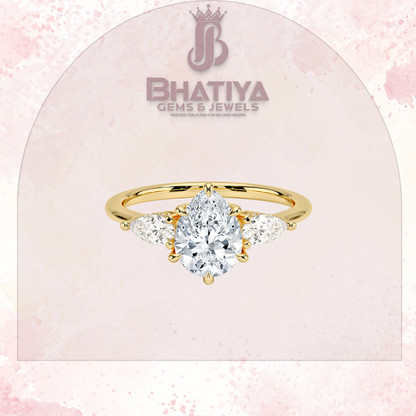 Elegant Diamond Engagement Ring – 14K Yellow Gold with Side Pear-Shaped Diamonds Luxury Fine Jewelry by Bhatiya Gems & Jewels