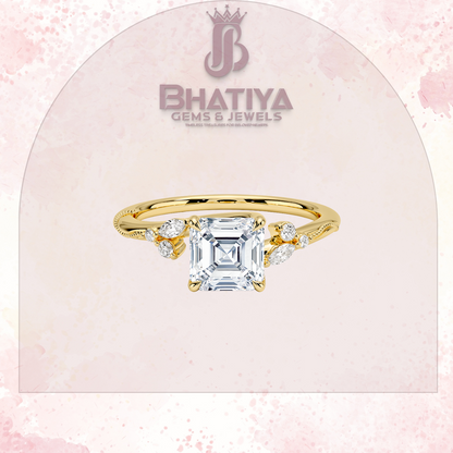 Vintage-Inspired Diamond Engagement Ring – 6-Prong Setting with Side Accents in Yellow Gold