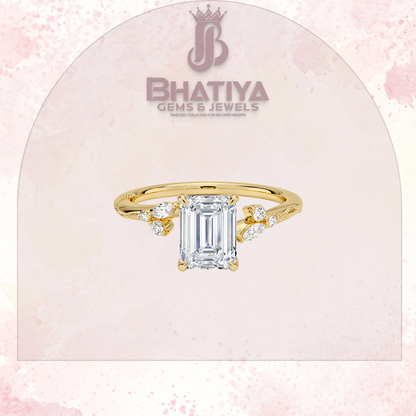 Vintage-Inspired Diamond Engagement Ring – 6-Prong Setting with Side Accents in Yellow Gold