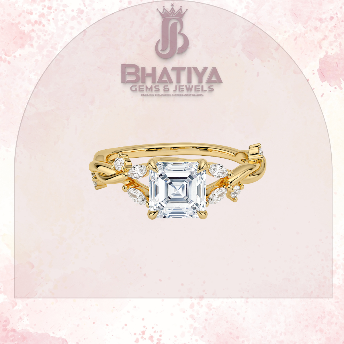 Engagement Ring in 14K Gold with Twisted Vine Band & Marquise Accents