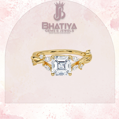 Engagement Ring in 14K Gold with Twisted Vine Band & Marquise Accents