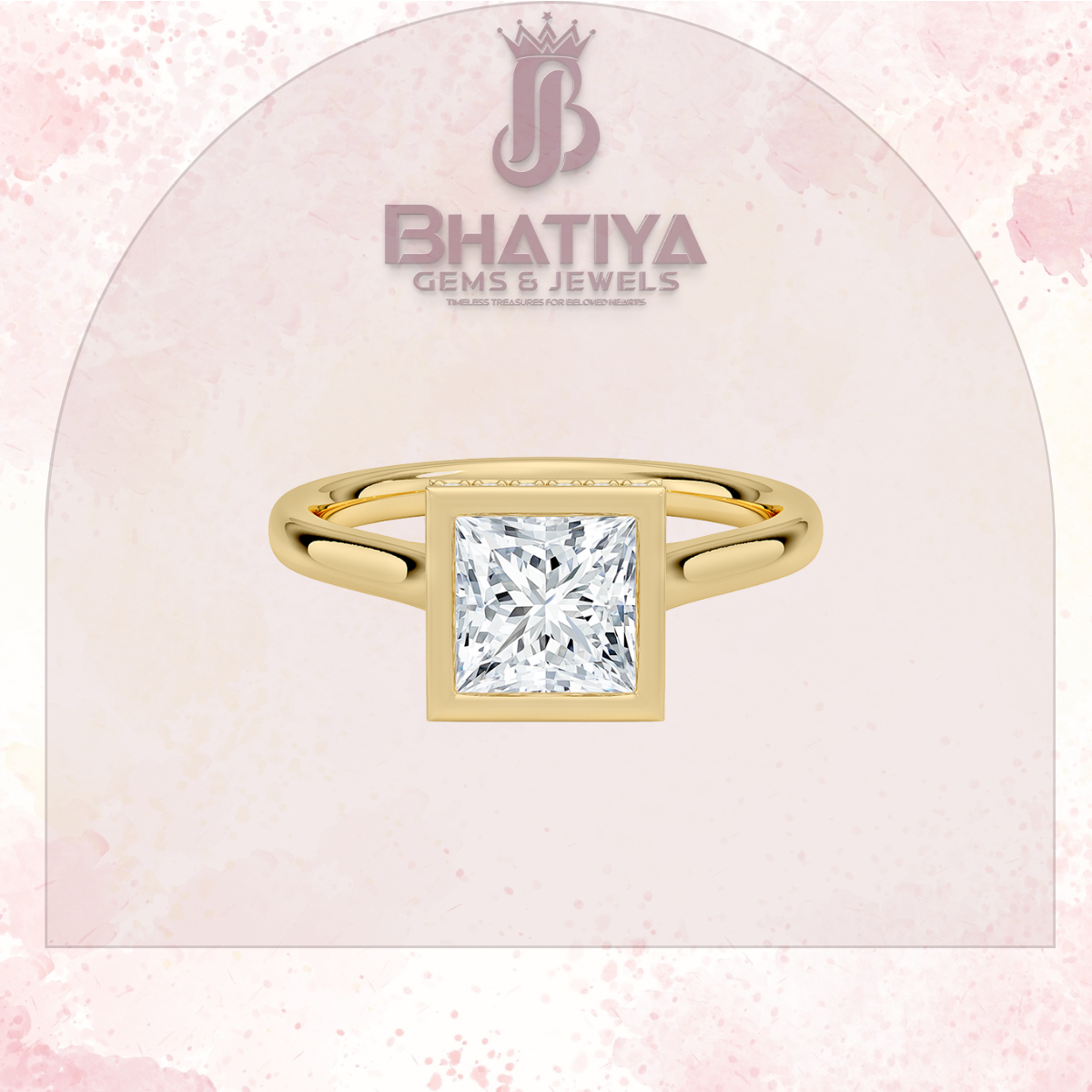Radiant Elegance luxury Cut Diamond Ring in Yellow Gold Bezel Setting
