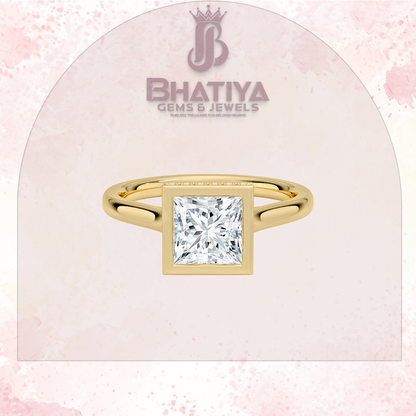 Radiant Elegance luxury Cut Diamond Ring in Yellow Gold Bezel Setting