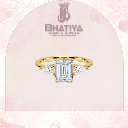 Elegant Diamond Engagement Ring – 14K Yellow Gold with Side Pear-Shaped Diamonds Luxury Fine Jewelry by Bhatiya Gems & Jewels