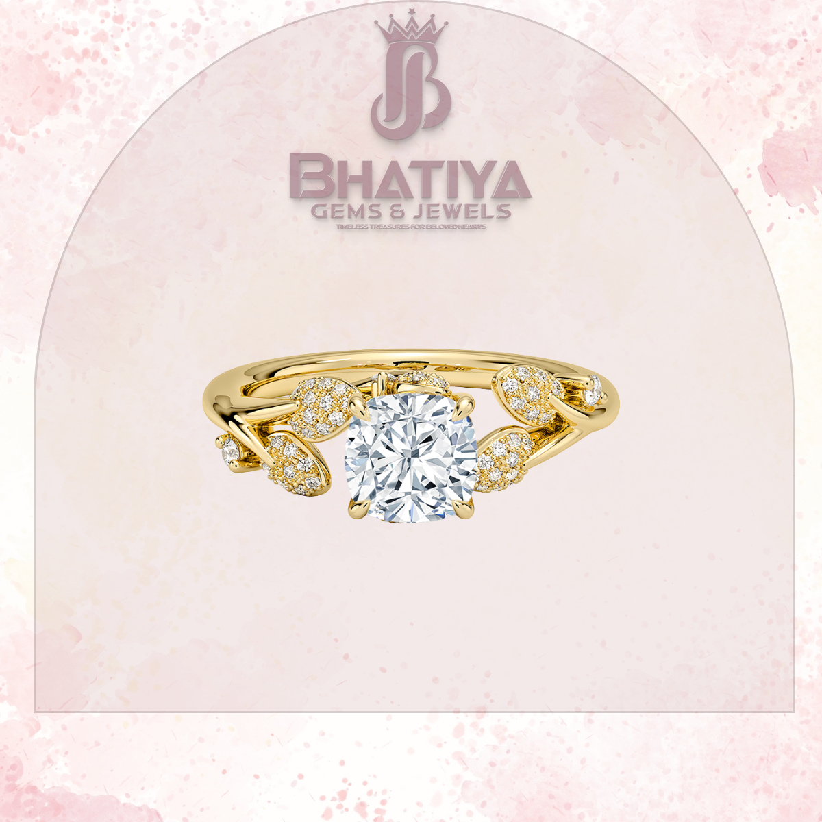 Timeless Elegance Solitaire Ring with Diamond Leaf Accents 14K Gold