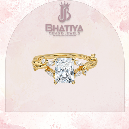 Engagement Ring in 14K Gold with Twisted Vine Band & Marquise Accents