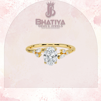 Vintage-Inspired Diamond Engagement Ring – 6-Prong Setting with Side Accents in Yellow Gold