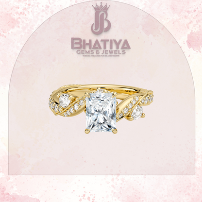 Royal Radiance Diamond Ring – 14K Gold Plated with Twisted Pave Band For Men's and Woman