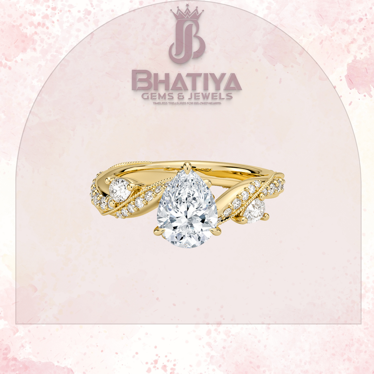 Royal Radiance Diamond Ring – 14K Gold Plated with Twisted Pave Band For Men's and Woman