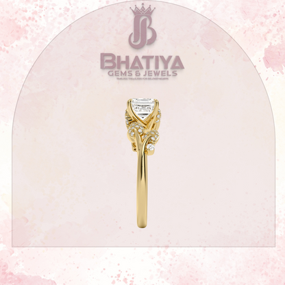 Timeless Elegance Solitaire Ring with Diamond Leaf Accents 14K Gold