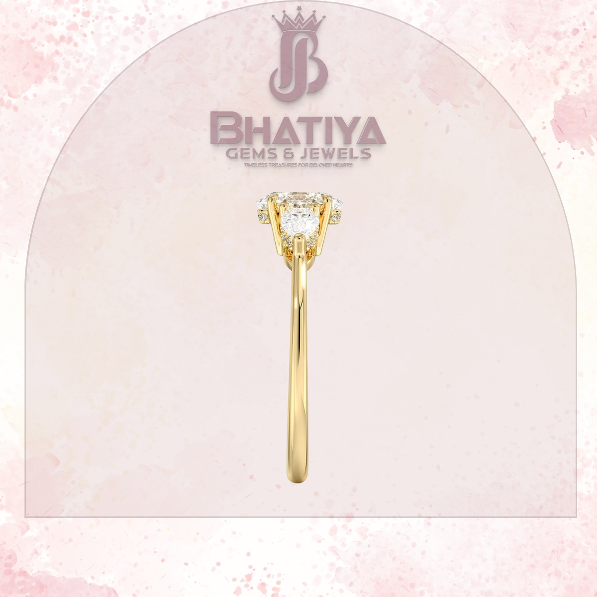Elegant Diamond Engagement Ring – 14K Yellow Gold with Side Pear-Shaped Diamonds Luxury Fine Jewelry by Bhatiya Gems & Jewels