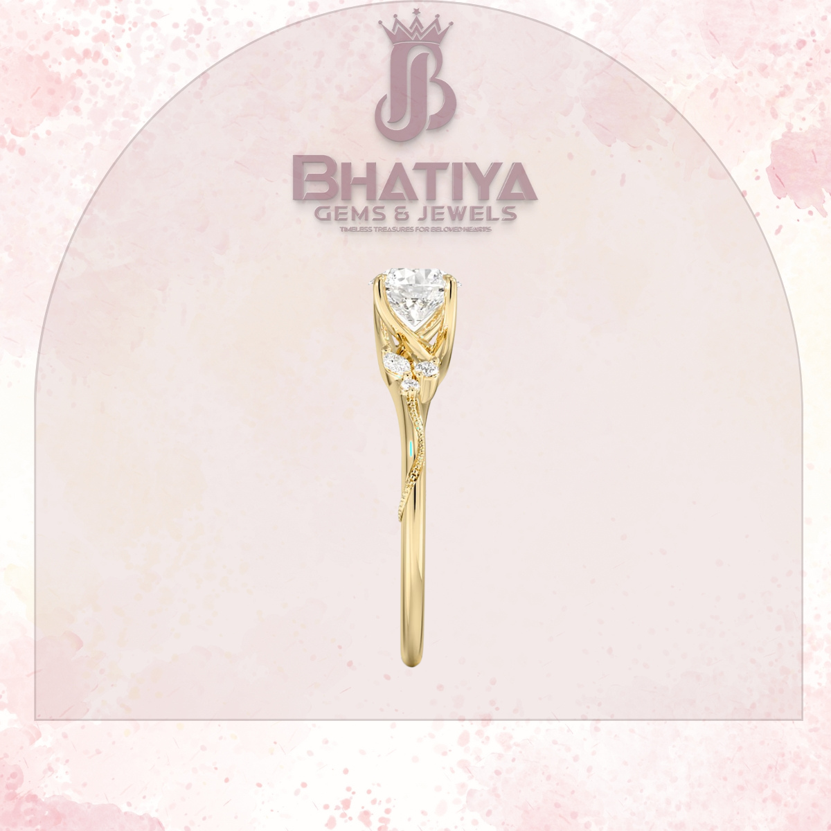 Vintage-Inspired Diamond Engagement Ring – 6-Prong Setting with Side Accents in Yellow Gold