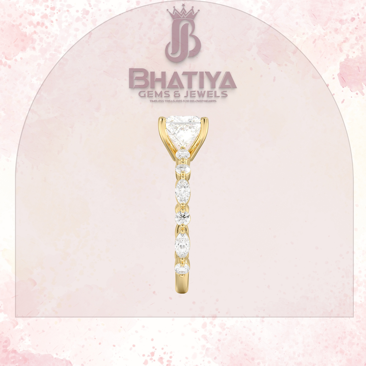 Luxury Diamond Engagement Ring – 14K Yellow Gold with Diamond Cluster Band Solitaire with Sparkling Accents