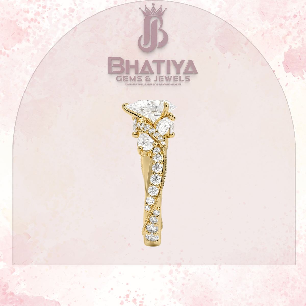 Royal Radiance Diamond Ring – 14K Gold Plated with Twisted Pave Band For Men's and Woman