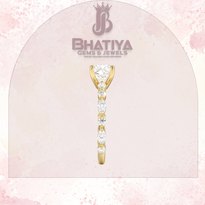Classic Diamond Ring with Round Diamond Side Accents in IGI Certified Yellow Gold and Silver 925.