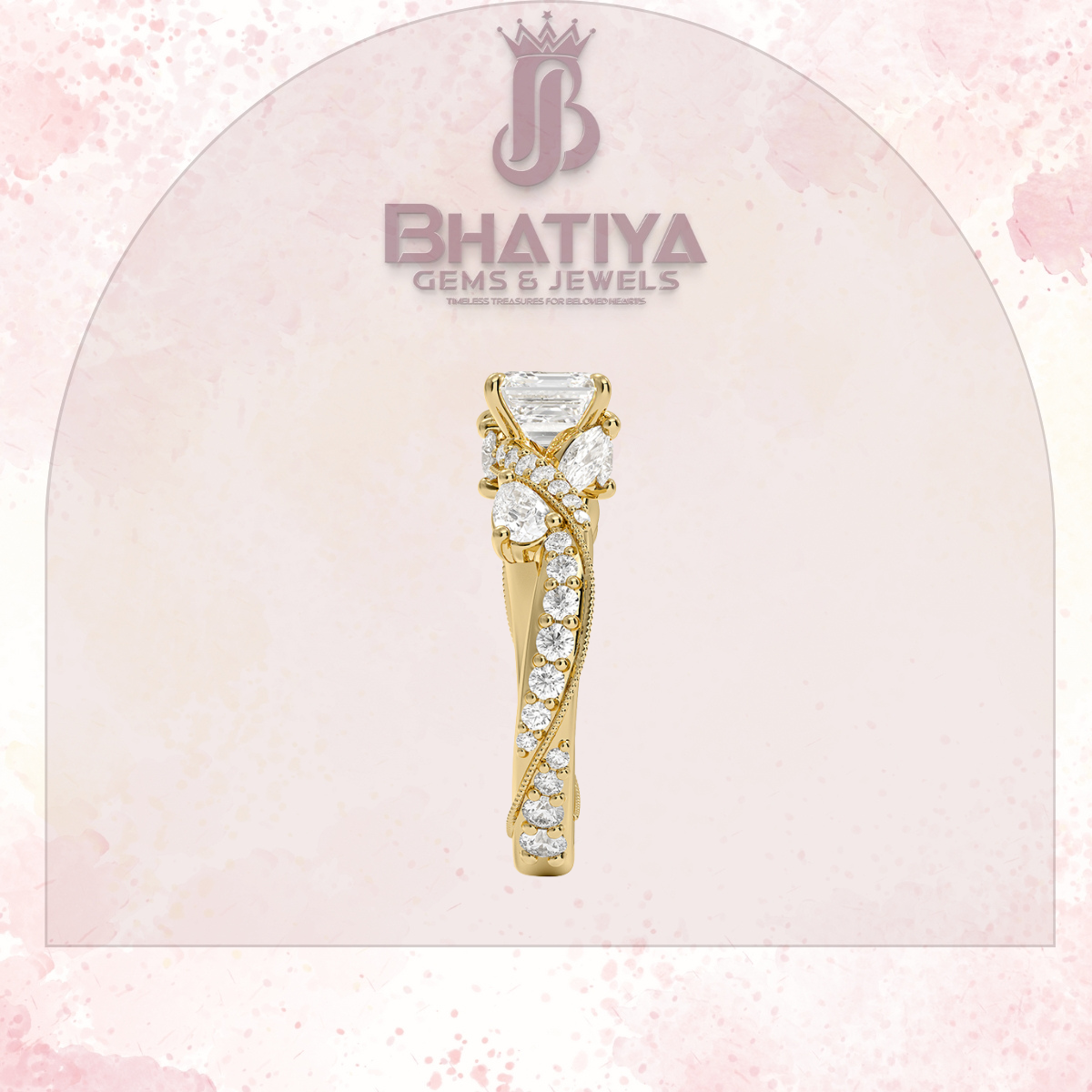 Royal Radiance Diamond Ring – 14K Gold Plated with Twisted Pave Band For Men's and Woman