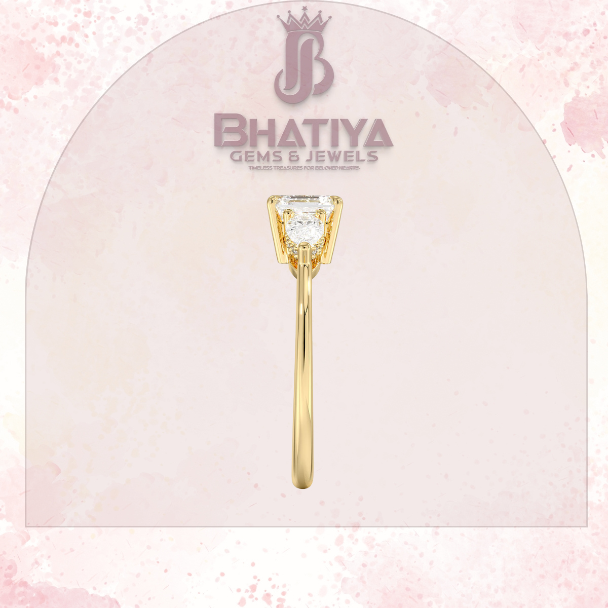 Elegant Diamond Engagement Ring – 14K Yellow Gold with Side Pear-Shaped Diamonds Luxury Fine Jewelry by Bhatiya Gems & Jewels
