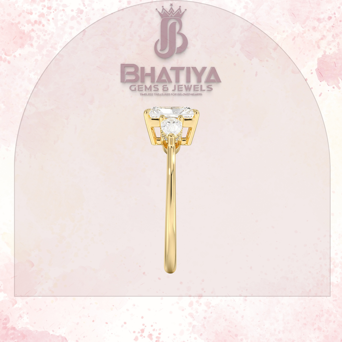 Elegant Diamond Engagement Ring – 14K Yellow Gold with Side Pear-Shaped Diamonds Luxury Fine Jewelry by Bhatiya Gems & Jewels