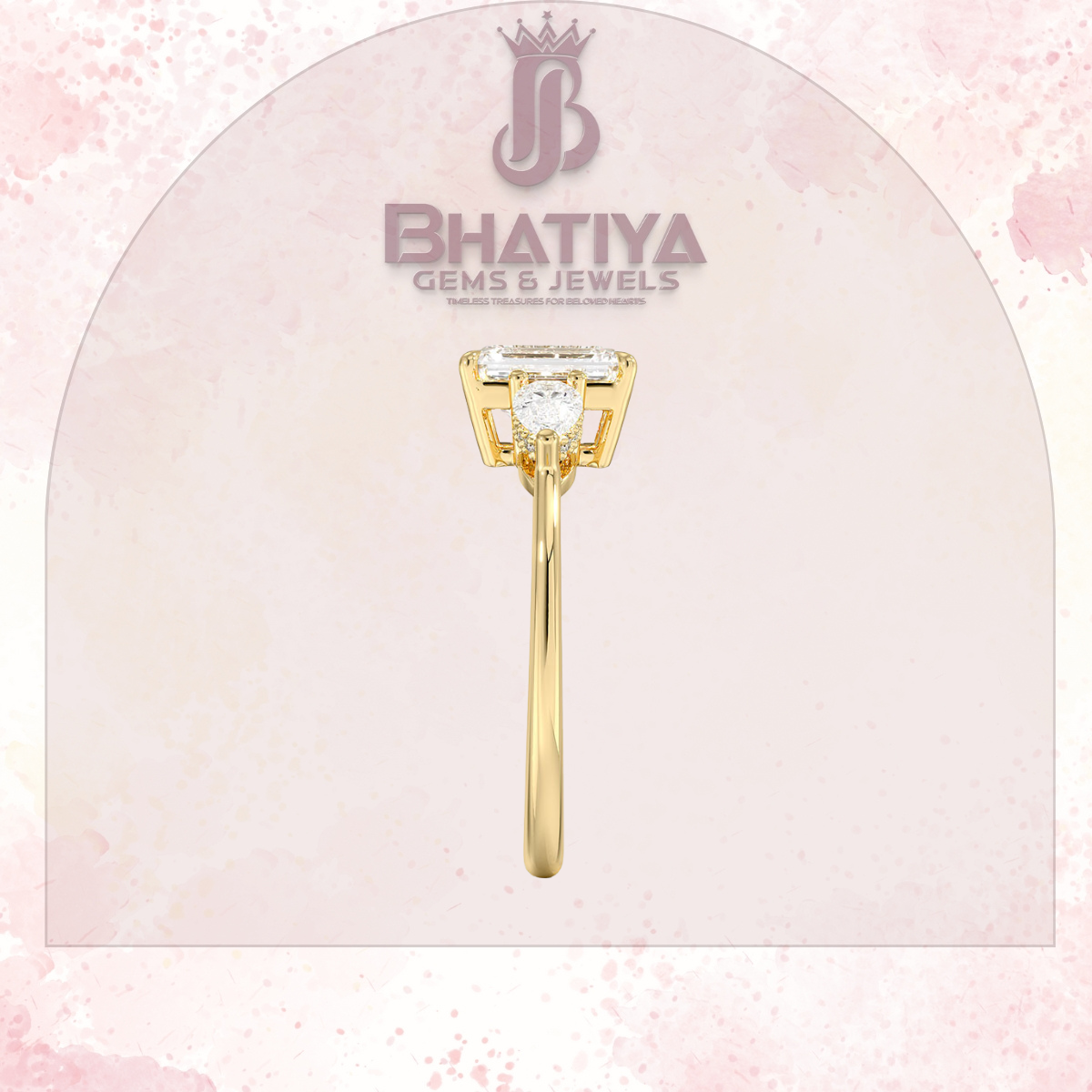 Royal Radiance Diamond Ring – 14K Yellow Gold Three Stone Diamond Ring For Men's and Woman