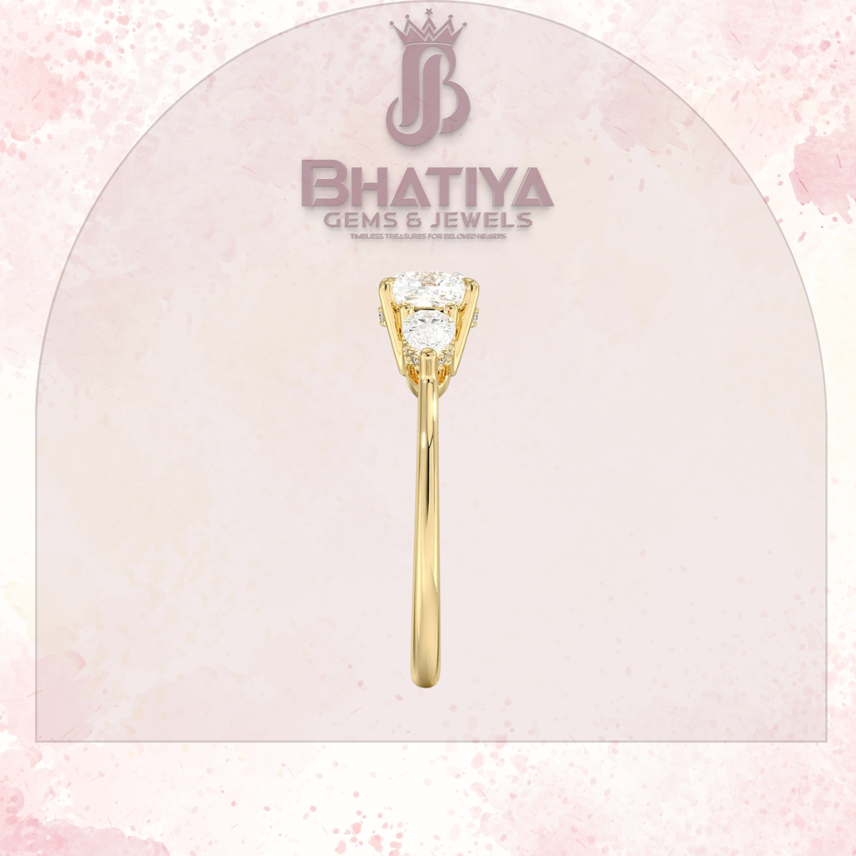 Elegant Diamond Engagement Ring – 14K Yellow Gold with Side Pear-Shaped Diamonds Luxury Fine Jewelry by Bhatiya Gems & Jewels