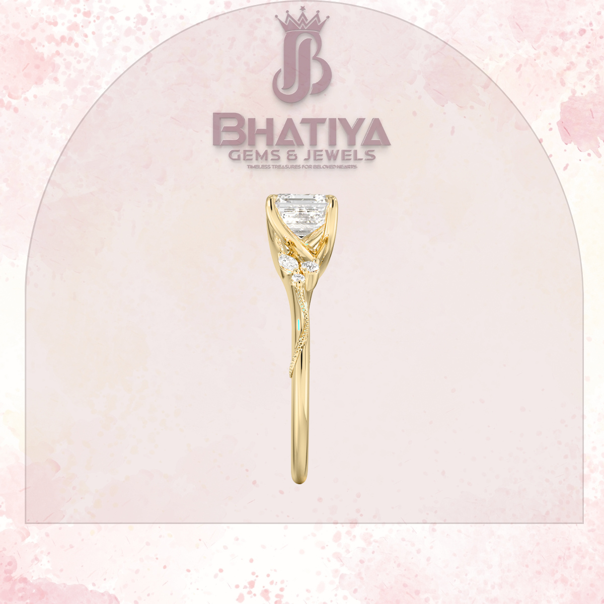Vintage-Inspired Diamond Engagement Ring – 6-Prong Setting with Side Accents in Yellow Gold